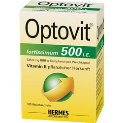 Gelbe Schachtel mit Vitamin E Weichkapseln der Marke Optovit.