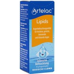 Eine blaue Packung Artelac-Augentropfen gegen trockene und gereizte Augen.