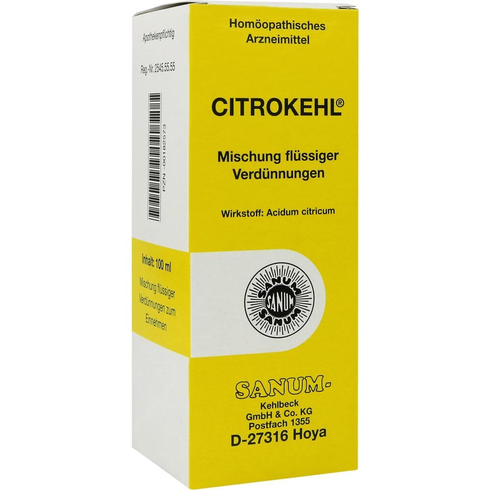 Gelbe Arzneimittelverpackung mit der Aufschrift "CITROKEHL".