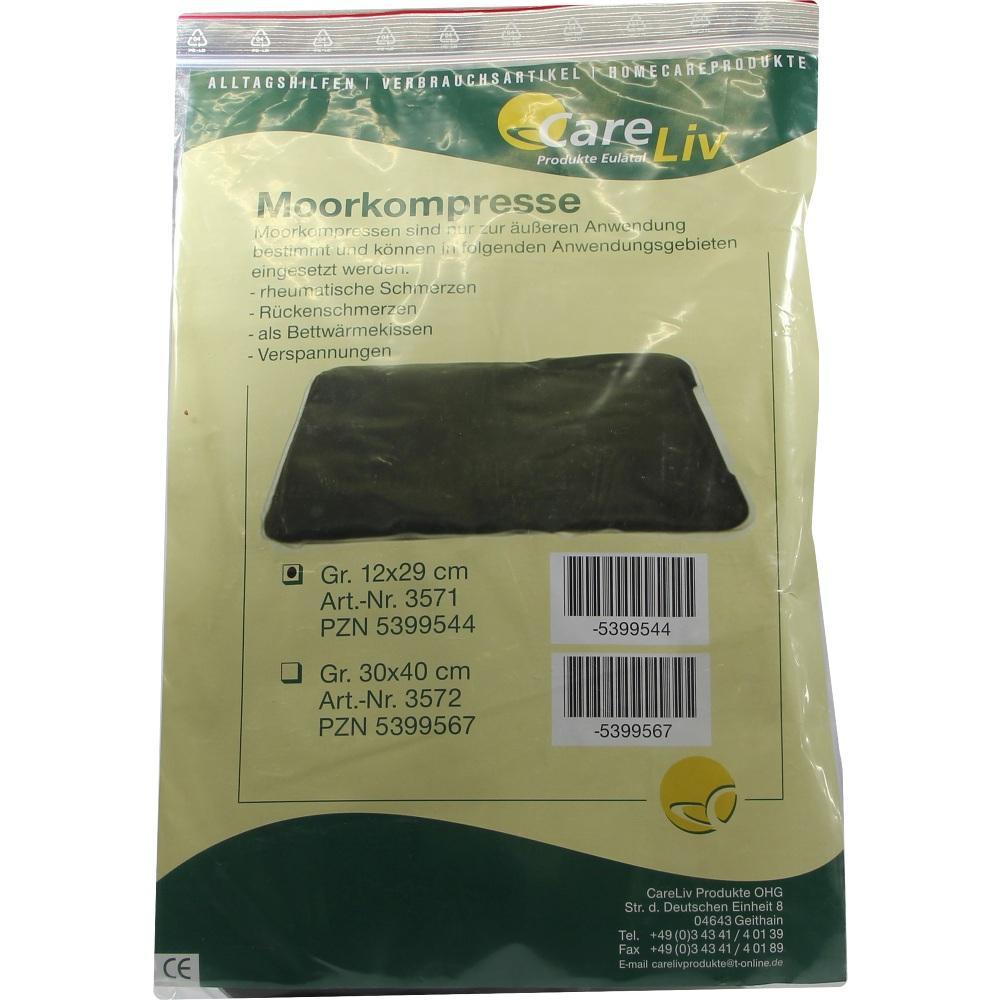 Verpackung einer Moorkompresse zur äußeren Anwendung gegen Schmerzen.