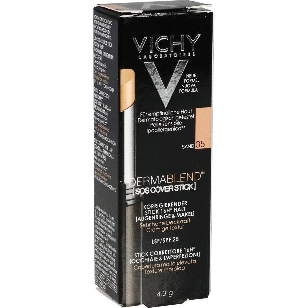 Schwarze Verpackung eines SOS Cover Sticks der Marke Vichy mit Farbton Sand 35.